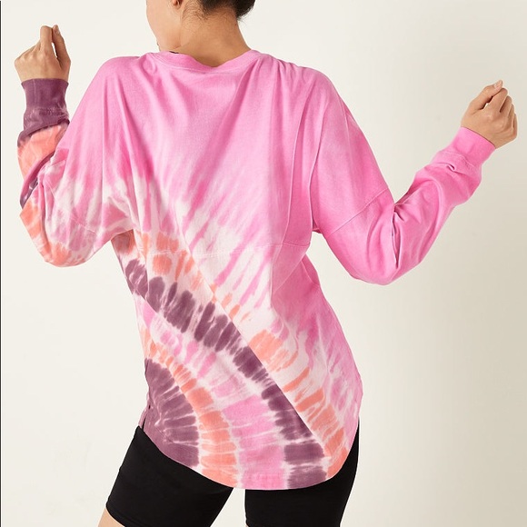 💗VS PINK PINK TIE DYE LOGO VARSITY CREW TEE - Picture 4 of 5